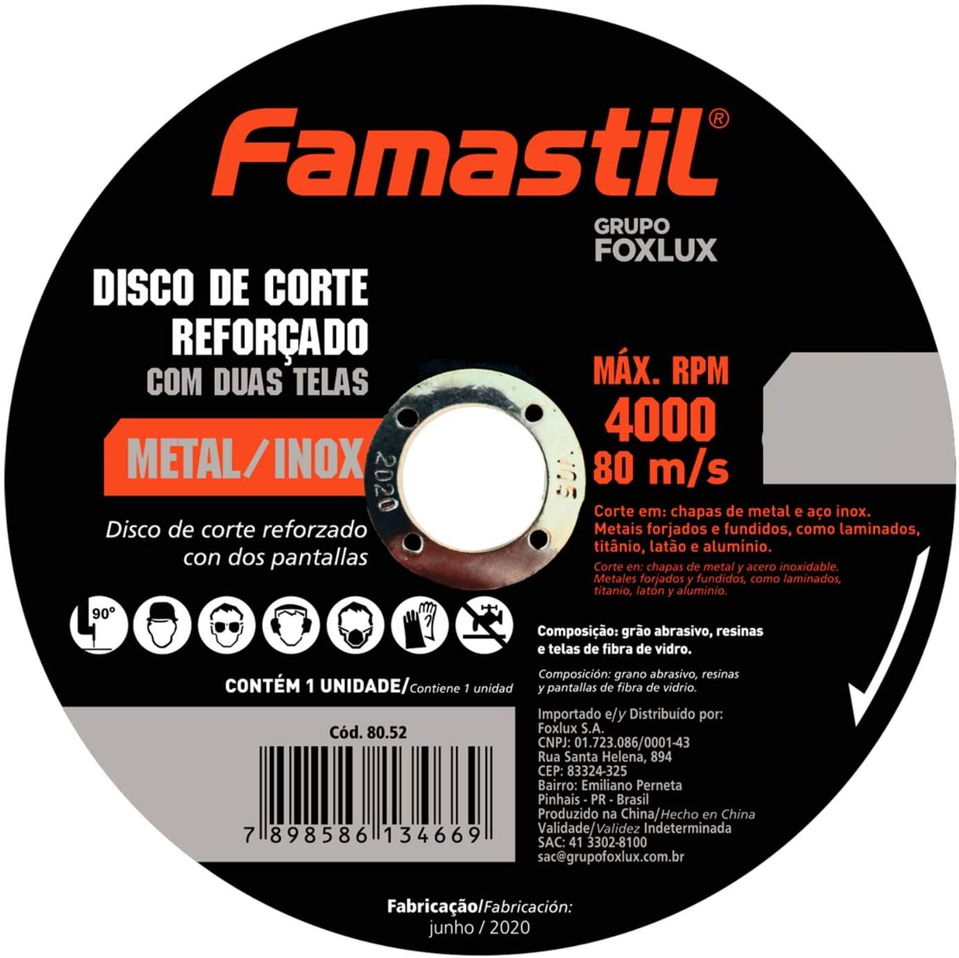DISCO DE POLICORTE 12" - FAMASTIL COM FURO DE 1''